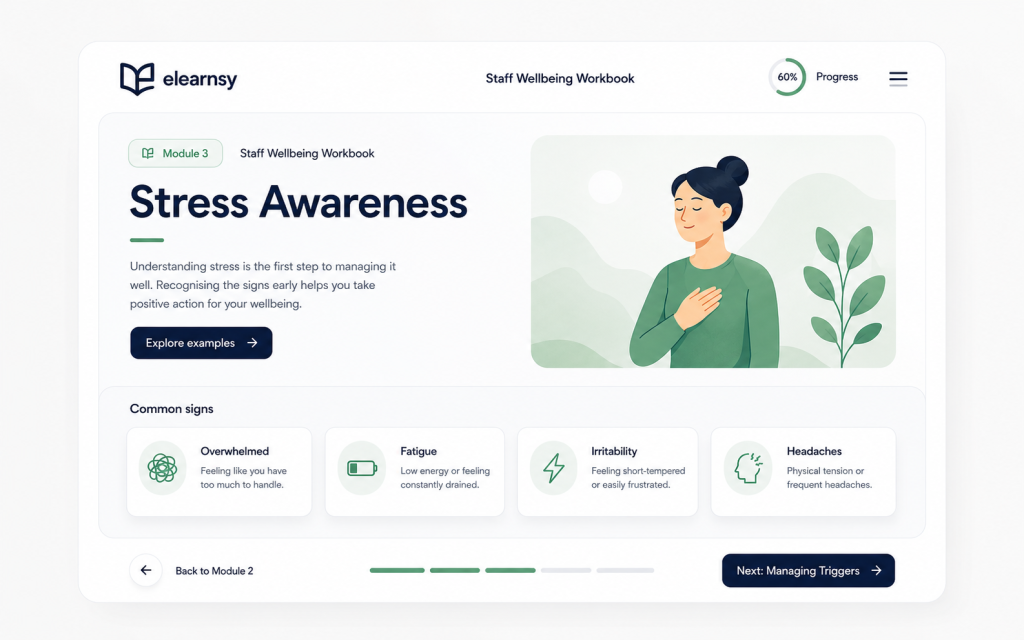 Staff wellbeing content transformed into a modern digital learning screen